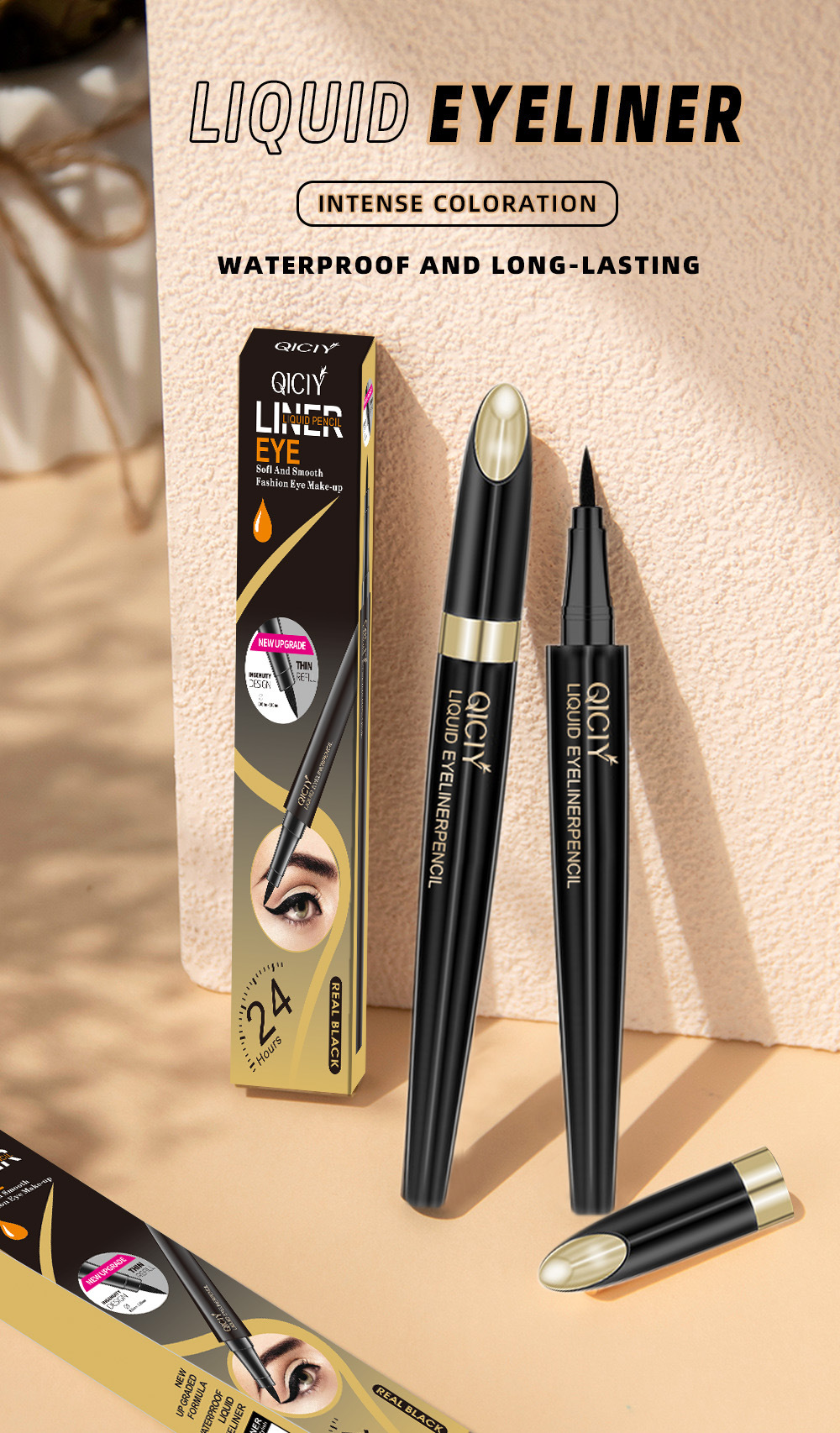 【 Cross-border Exclusive 】QICIY eyeliner Pen Waterproof, non-smudging, genuine eyeliner liquid pen, Quick-drying silkworm pen wholesale pic 2