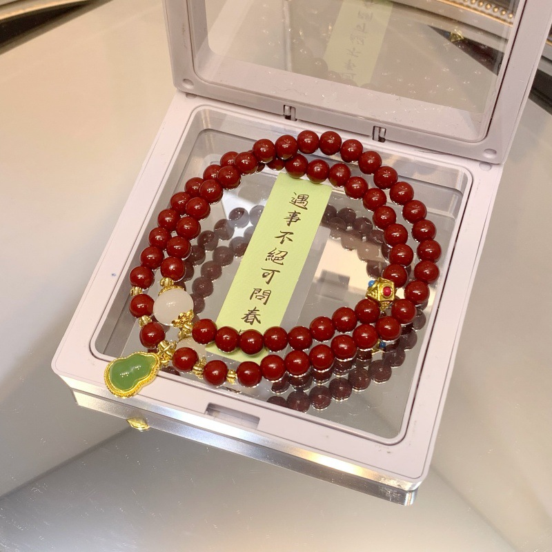 新中式仿朱砂手链批发双层串珠叠带手串小红书爆款文创热销详情6