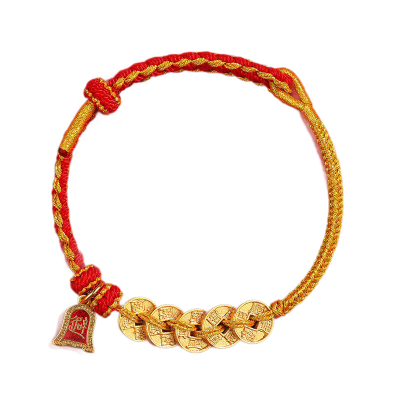 五帝钱红绳手链女手工编织绳本命年小红绳沙金手绳男女礼物详情8