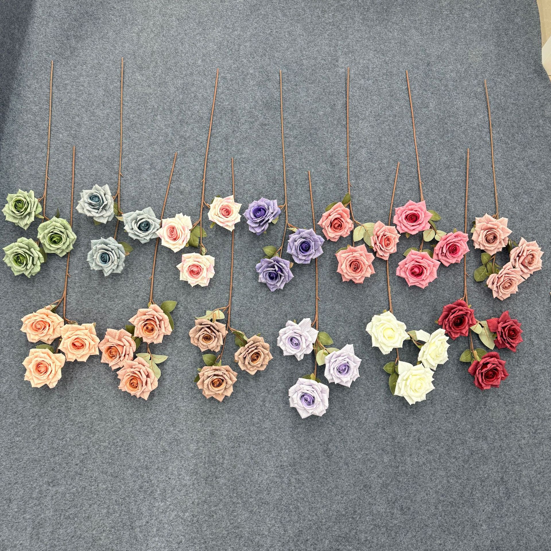 3头卡布奇诺玫瑰花仿真花摩卡油画复古玫瑰花婚庆插花家居装饰花详情3