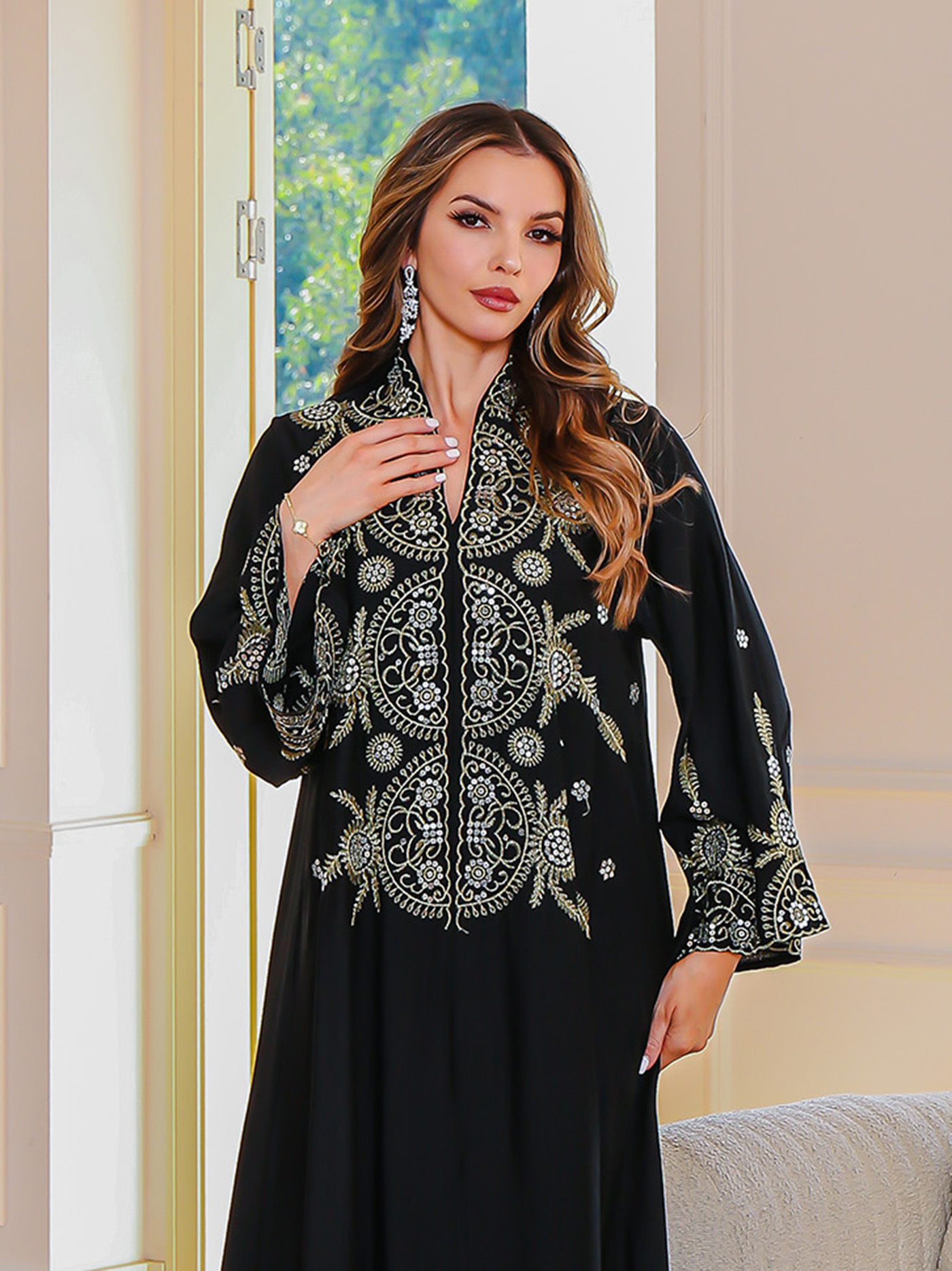 En stock europa y américa crossover musulmán mujer robe Medio Oriente dubai vestido abaya bordado robe grande vestido de noche pic 16