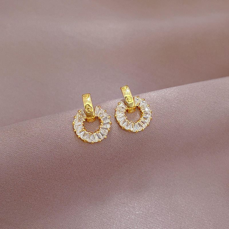 【钛钢】满钻圆环项链耳环套装轻奢微镶个性气质宴会耳饰项饰组合详情8