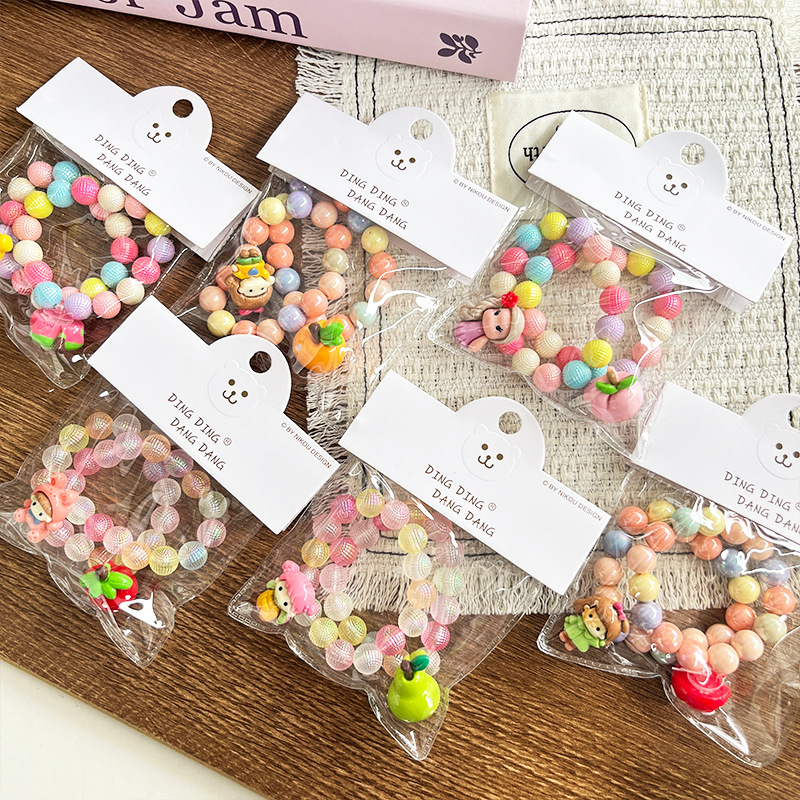 新款糖果色可爱卡通水果树脂透明手链儿童时尚百搭手工穿珠饰品详情7