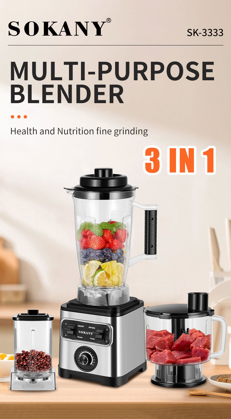 New SOKANY3333 blender, a household three-in-one meat grinder, bean grinder, ice crusher, food processor, juicer and blender pic 2