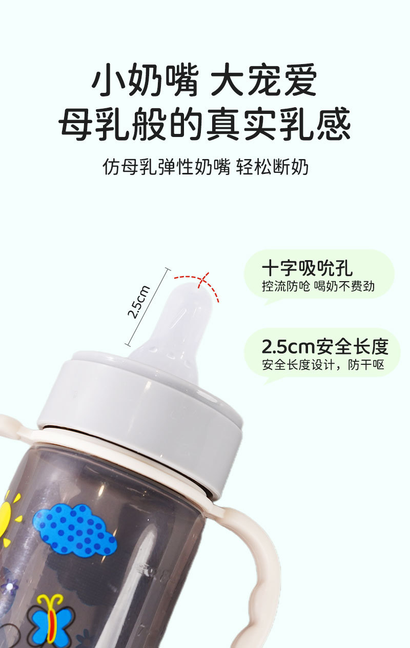 新生儿宝宝儿童塑料pp奶瓶标准口径婴儿奶瓶250mL奶瓶厂家直销详情4