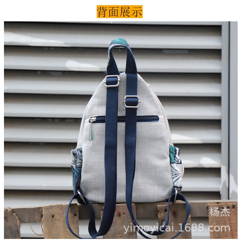 文艺国潮布艺双肩背包休闲小款多层女包风景画帆布旅行包民族特色详情7