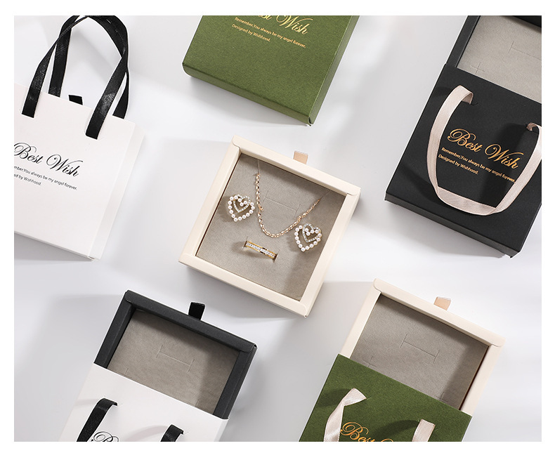Pull-out jewelry storage box, accessories, earrings, gift packaging, drawer box, folding English ribbon hand-carry packaging pic 3