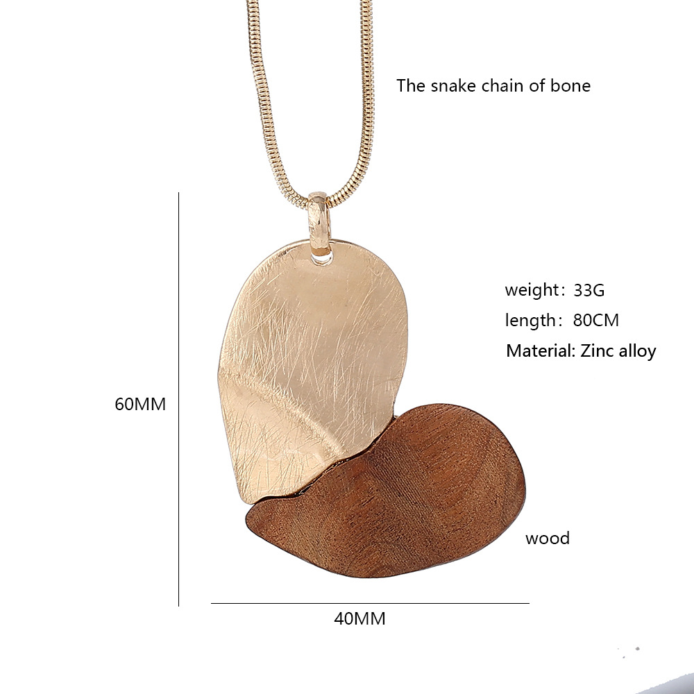 跨境饰品亚马逊爆款流行欧美风几何桃心爱心项链木头女长款毛衣链详情5