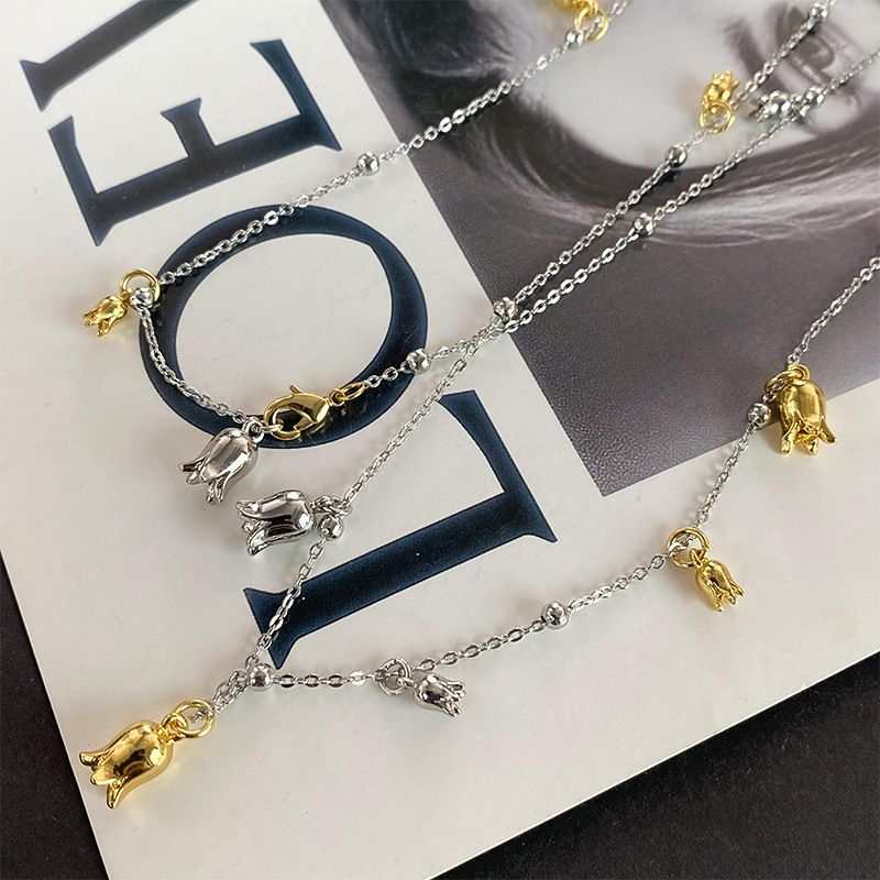 ins风长款风铃兰花双层叠戴项链女轻奢设计高级感超长颈链锁骨链详情7