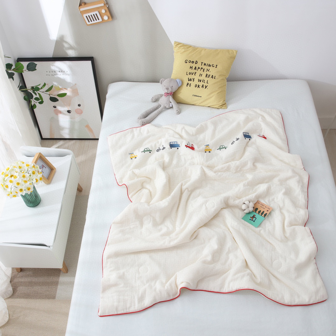 Summer pure cotton double-layer gauze air-conditioned quilt for newborns, washed and embroidered baby summer quilt pic 11