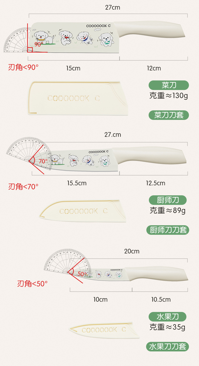 不锈钢女士印花小狗厨师刀水果刀菜刀家用厨房切菜刀宝宝辅食刀具详情14