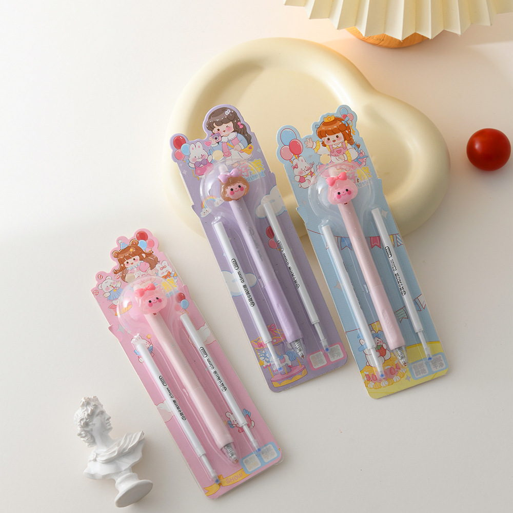 Chenxi Summer Garden Party Press Erasable Pen 1+2 Set, blue pen core ST pen tip 0.5mm, smooth writing pic 5