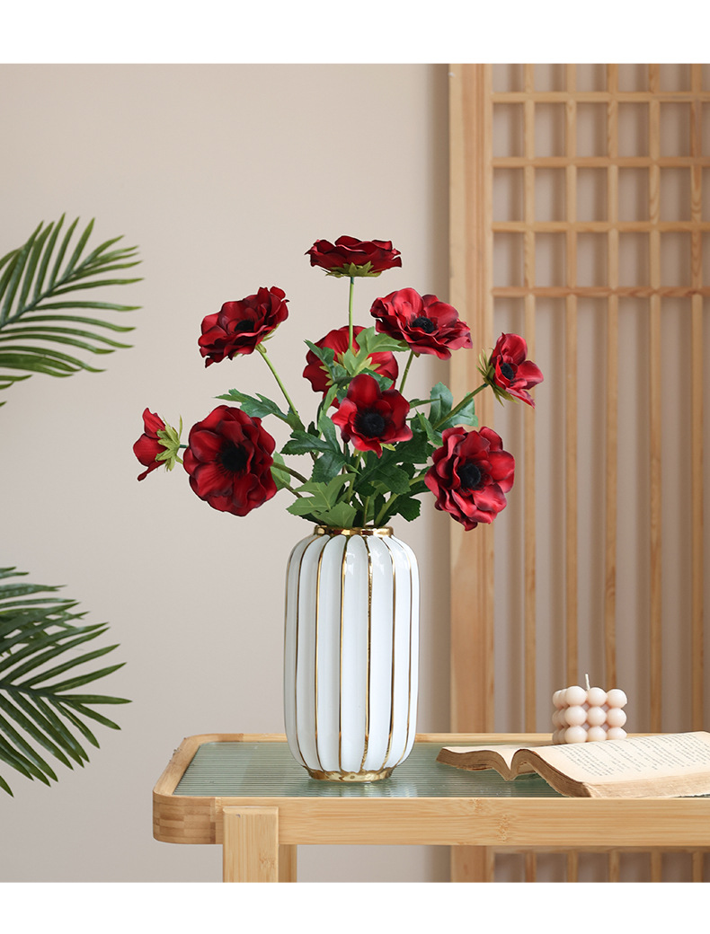 田园仿真3头银莲花家居装饰花艺摆件摄影道具人造花仿真银莲花详情23