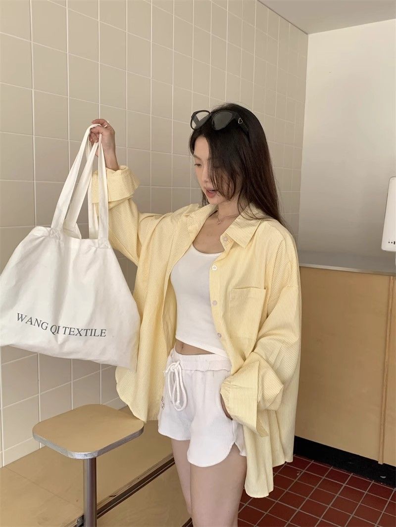 复古港风条纹衬衫外套女春夏长袖休闲垂感衬衣设计感上衣跨境批发详情13