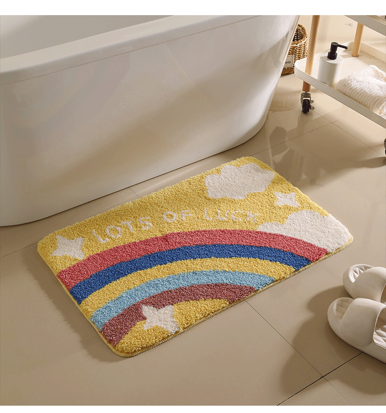 25新款幸运彩虹地毯浴室防滑垫亚马逊跨境吸水地垫植绒卫生间门口详情11