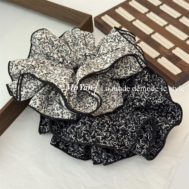 Retro and artistic small floral lace fringed large intestine hair band, high-end and elegant, unique and versatile hair rope, new hairstyle pic 14