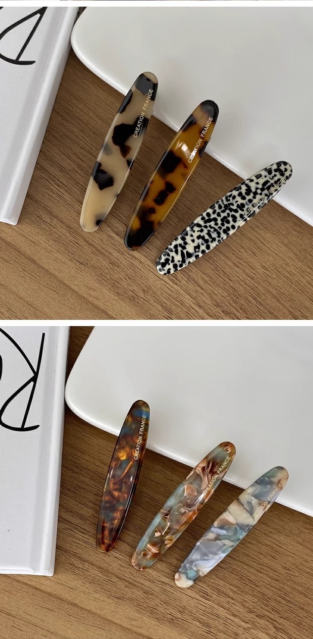 韩国前额碎发小号侧边一字夹法式简约鸭嘴夹顶夹水墨豹纹树脂发夹详情16