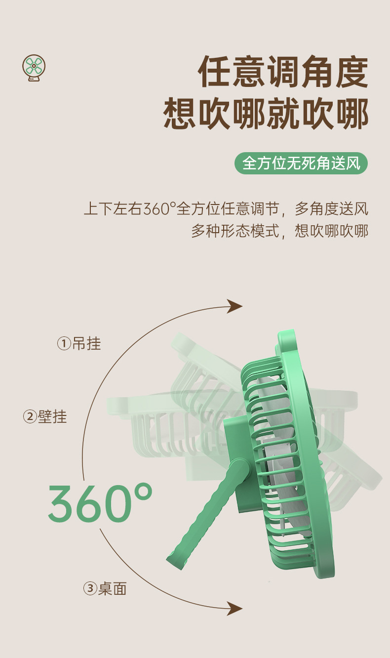 Desktop lamp lighting fan, home USB rechargeable wall-mounted electric fan, outdoor portable and suspended circulating fan pic 12