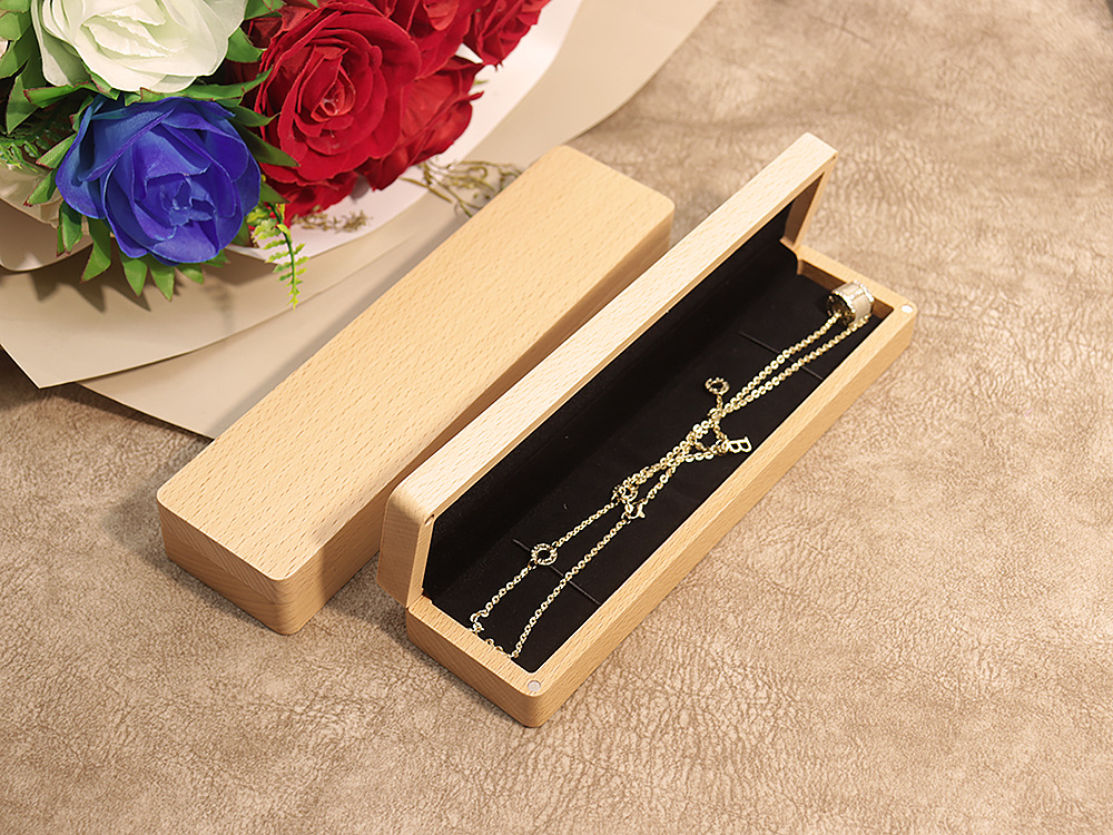 Customized beech wood black walnut necklace jewelry box packaging box, simple and fresh hairpin bracelet necklace jewelry gift box pic 3