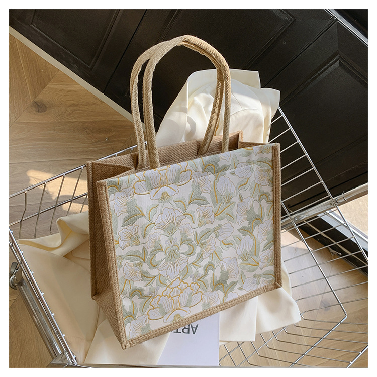 韩版文艺女包新款潮高颜值大容量棉麻时尚上班通勤手提袋便当包包详情43