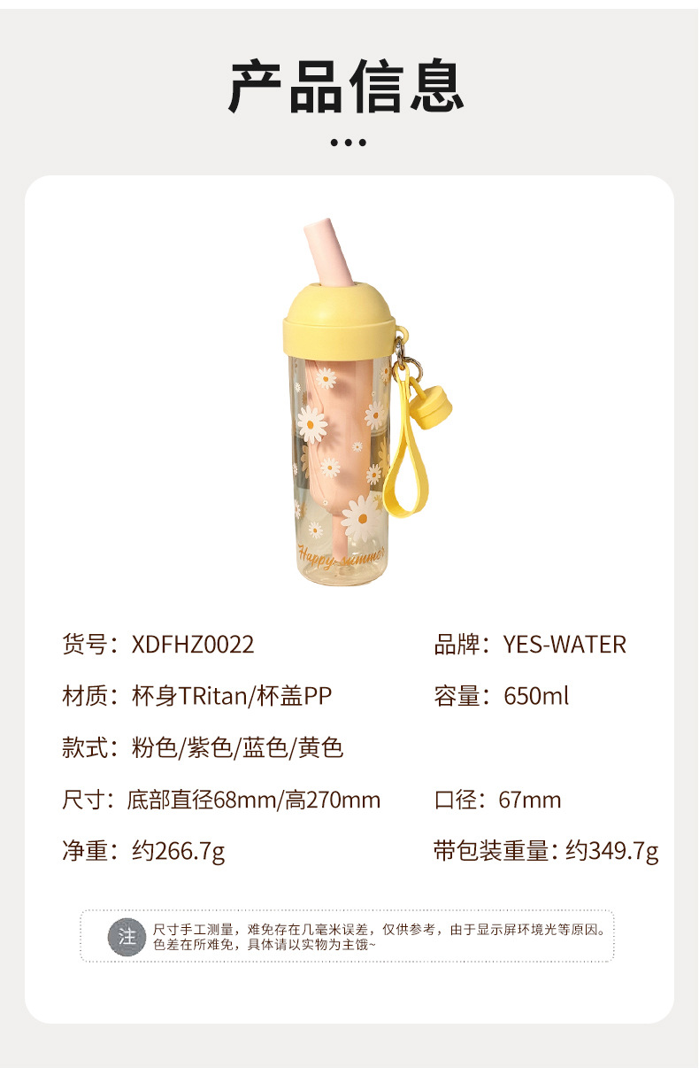 New Yebo plastic straw cup, cute cartoon TRitan water cup, student high appearance level tea and water separation double drinking cup pic 10