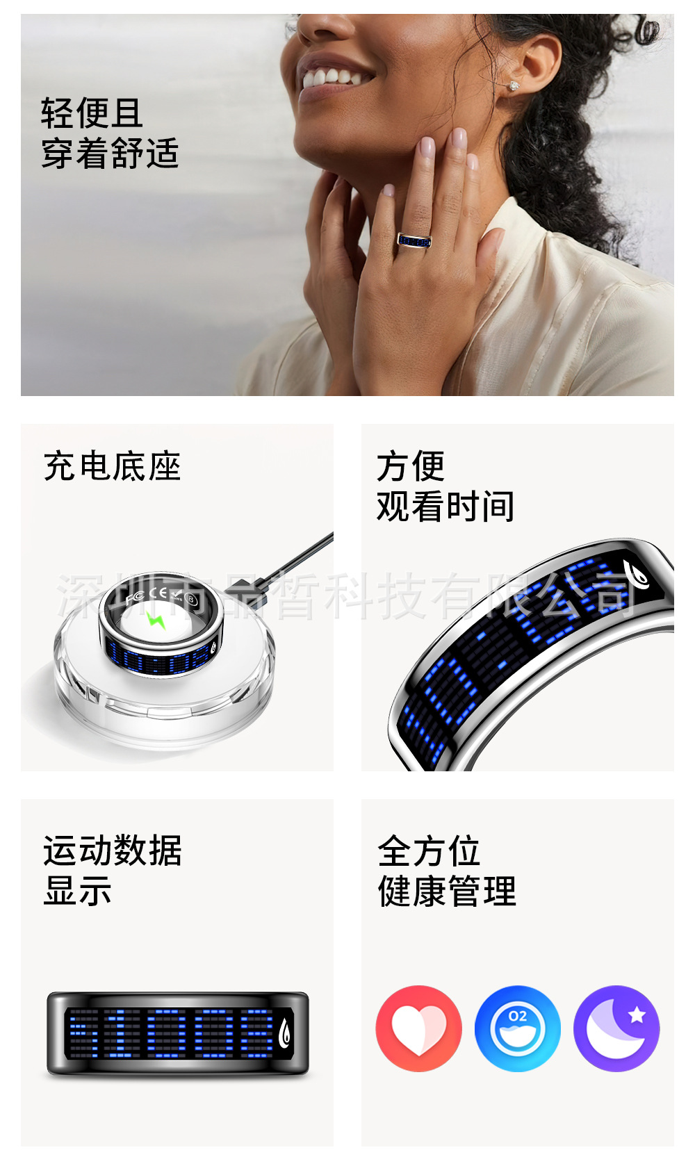 Praise, worship, counting, smart ring, call display, heart rate, blood oxygen, pressure, sleep, exercise, remote care ring pic 2