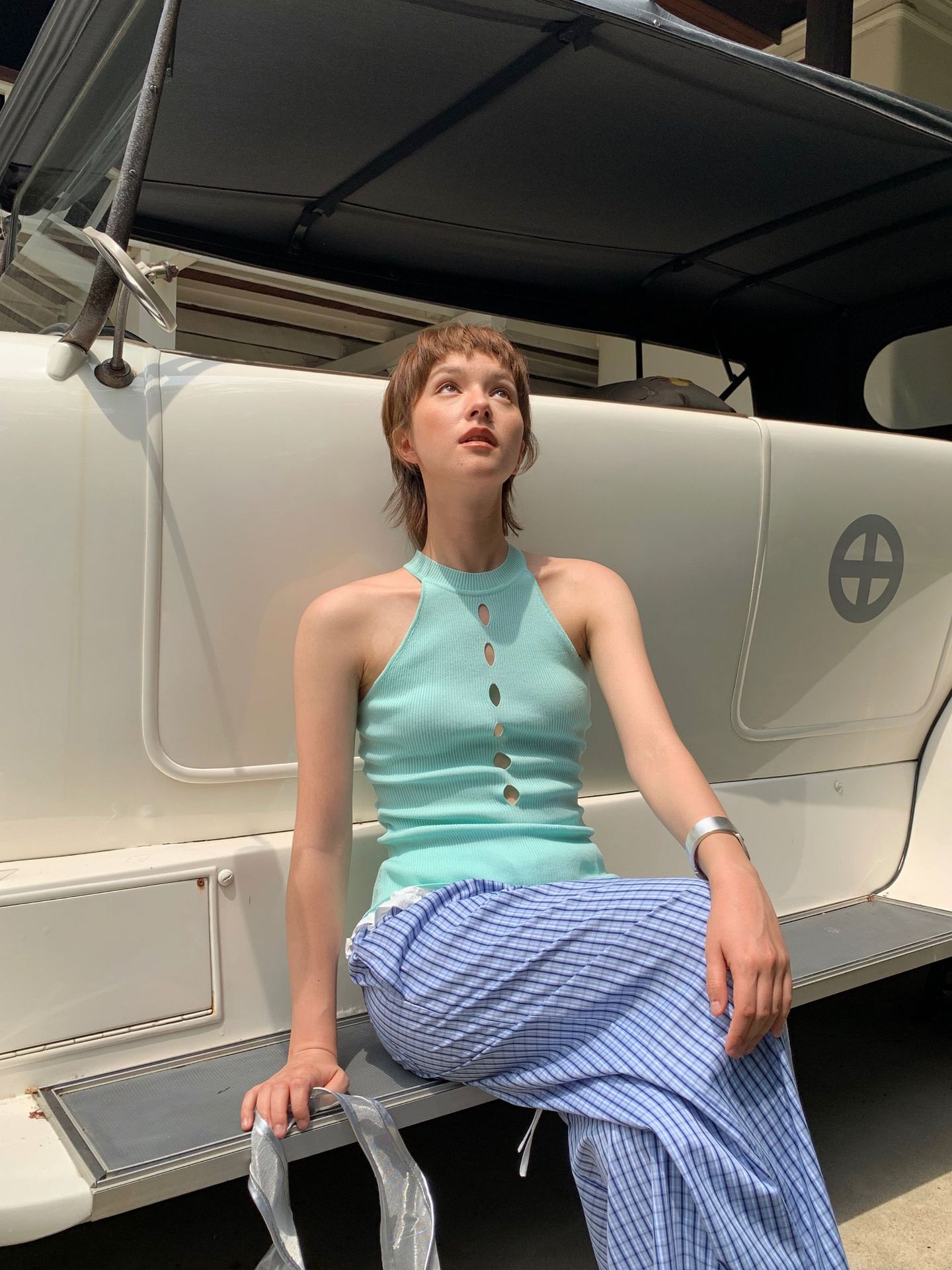 UNITY MODE Sweet and cool Tencel cut-out stand-up collar vest for summer girls, slimming and form-fitting sweater pic 32