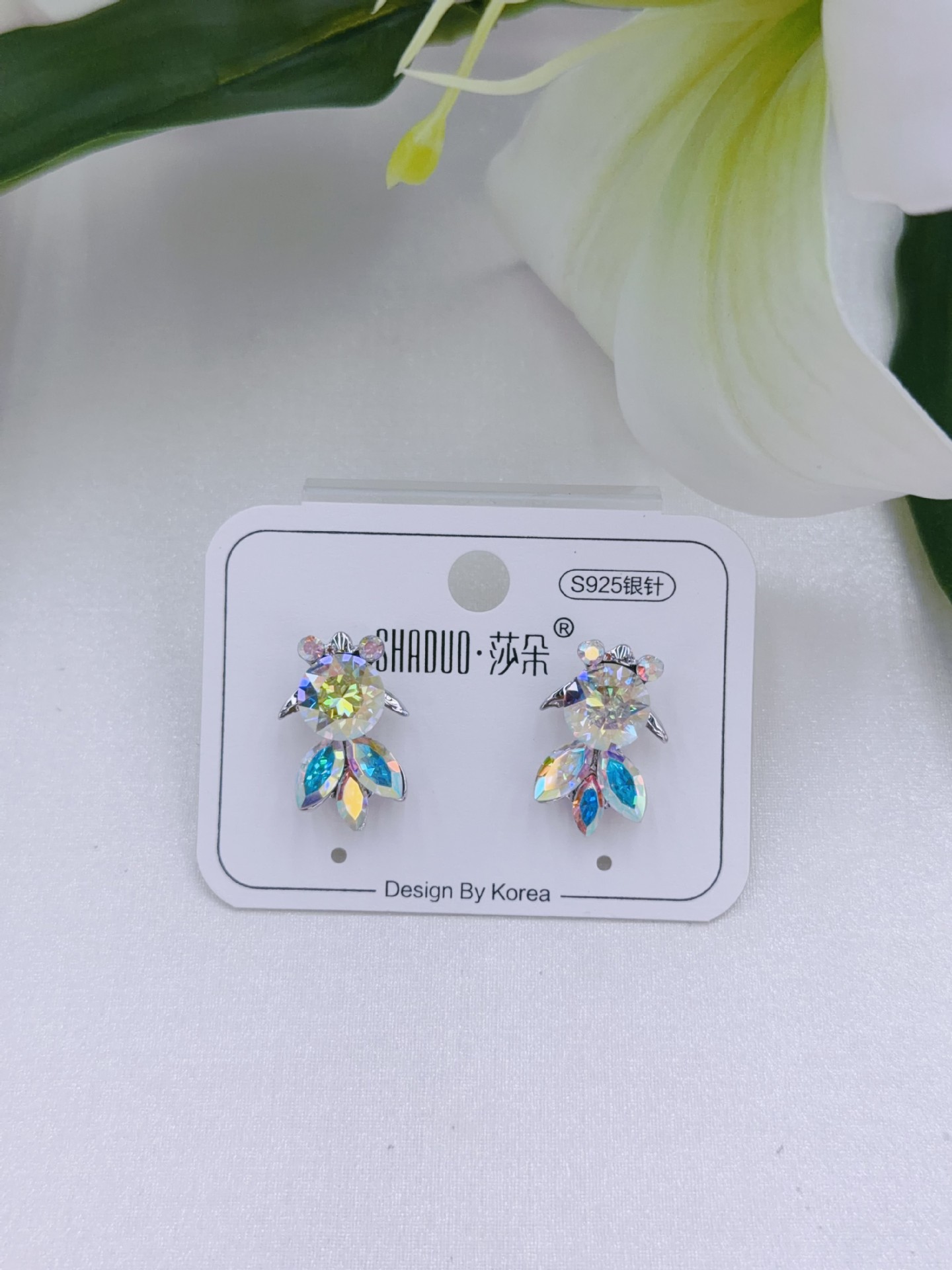 爆闪施家镶钻进口奥地利水晶精致韩系小金鱼耳钉S925纯银耳针新款详情8