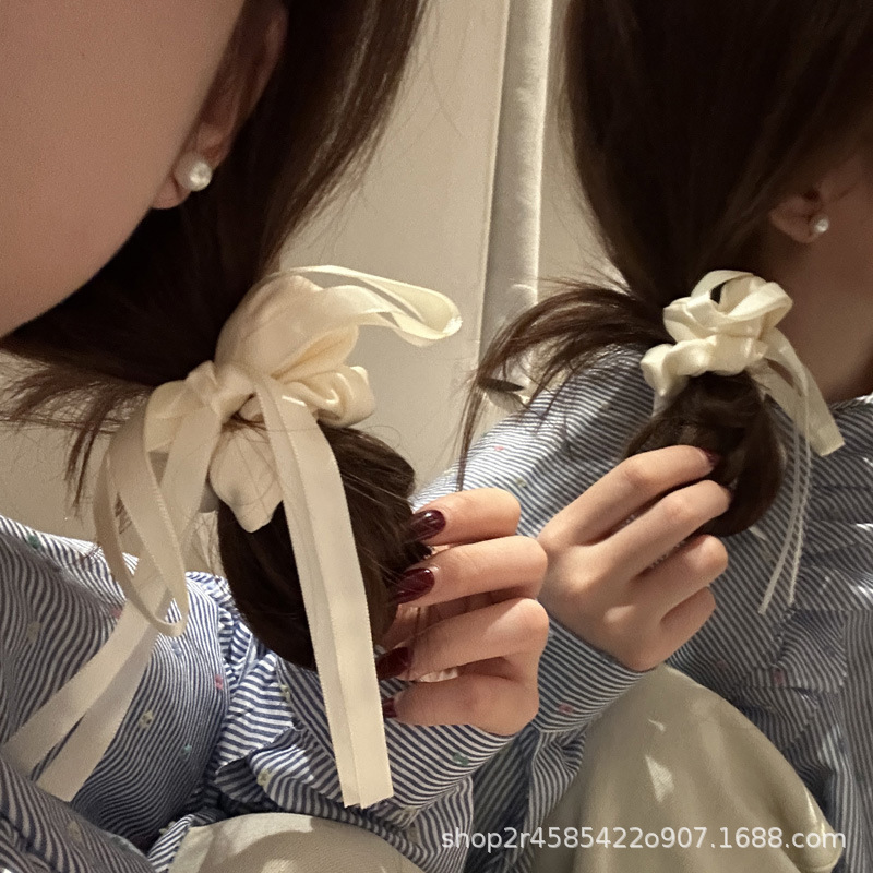 韩系少女心马卡龙色蕾丝花边重工大肠发圈温柔甜美碎花蝴蝶结发饰女头饰饰品详情14