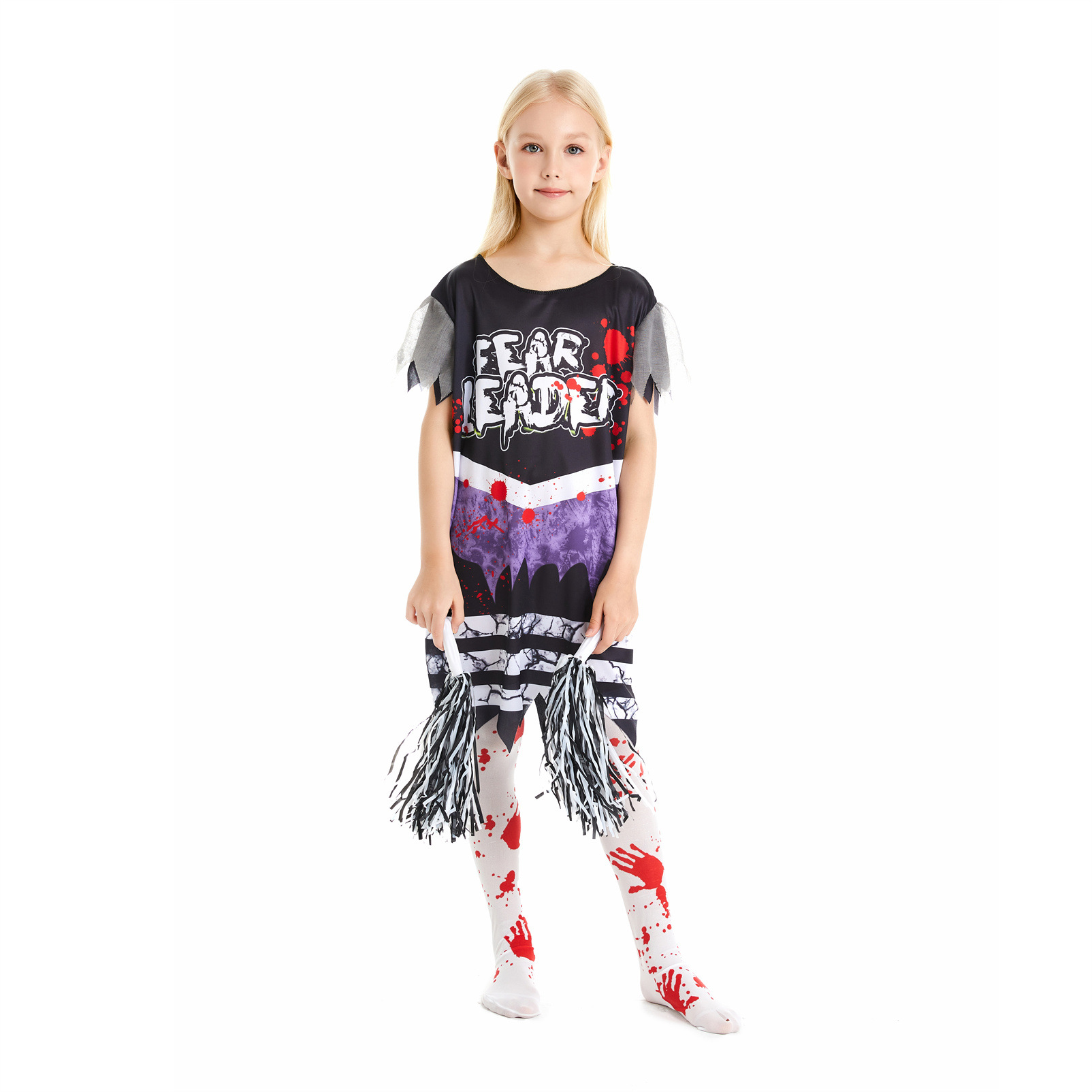 儿童万圣节狂欢节cosplay丧尸服装小孩恐怖啦啦队派对连衣裙详情5