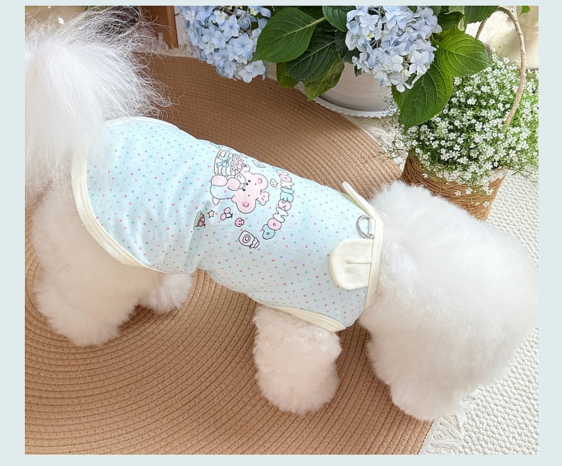 Spring and summer clothes for cats and dogs: Thin, cute, cartoon printed, stylish macaron-colored halter, Bichon and Pomeranian small, short style pic 20