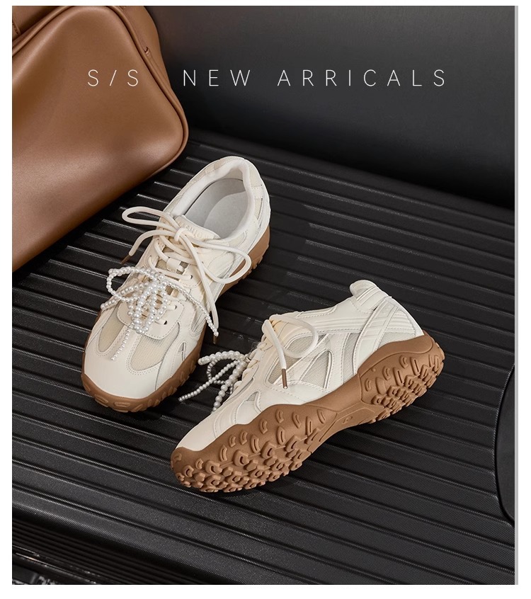 6CM内增高德训鞋女蕾丝珍珠夏新款银色厚底网面休闲运动鞋阿甘鞋详情16