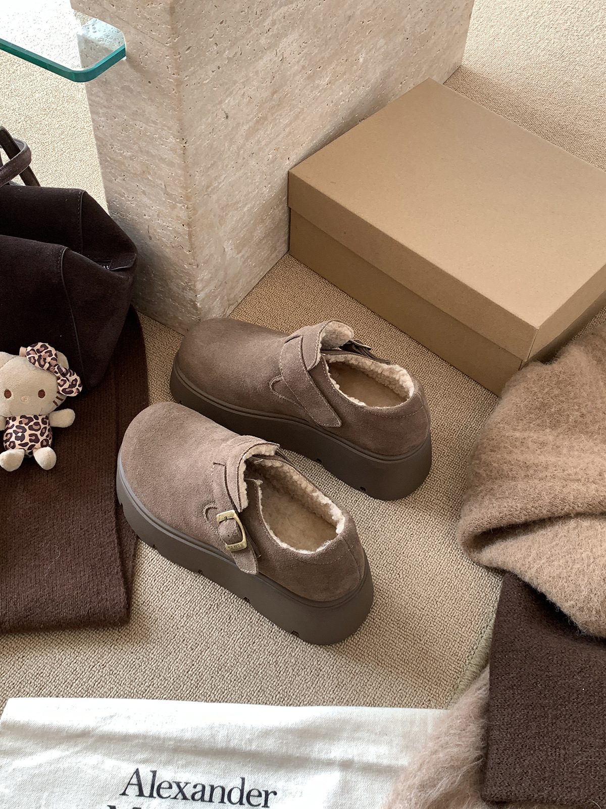 MARCO&JOYCE厚底增高勃肯鞋女冬季新款加绒松糕一脚蹬乐福鞋单鞋详情10