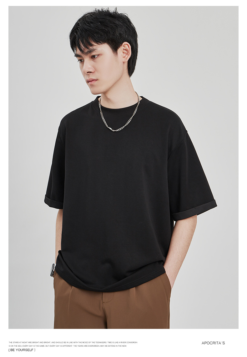 APO男装|潮流垂感针织T恤男士2025春夏新款纯色宽松休闲短袖上衣详情24