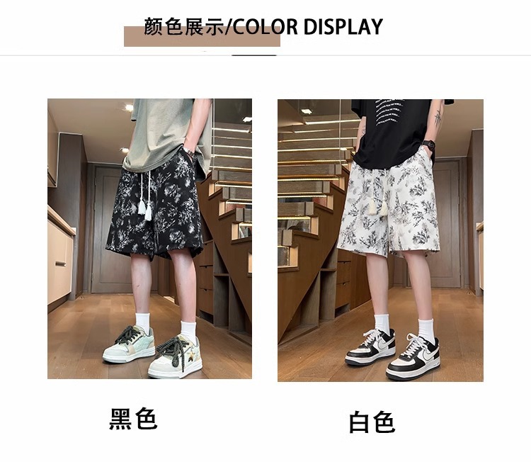 国潮夏季薄款花短裤男潮速干冰丝沙滩新中式国风四五分裤高街休闲中裤详情3