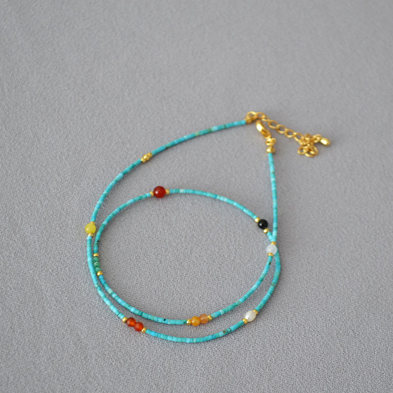 新中式小众设计复古文艺宫廷风极细绿松石串珠简约气质项链锁骨链详情12