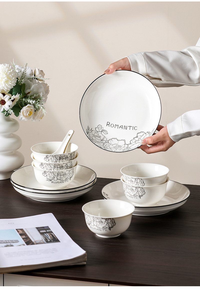 Hepburn-style rose ceramic tableware, bowl and plate sets, souvenirs, simple opening gifts, household wholesale bowl sets, gift boxes pic 8