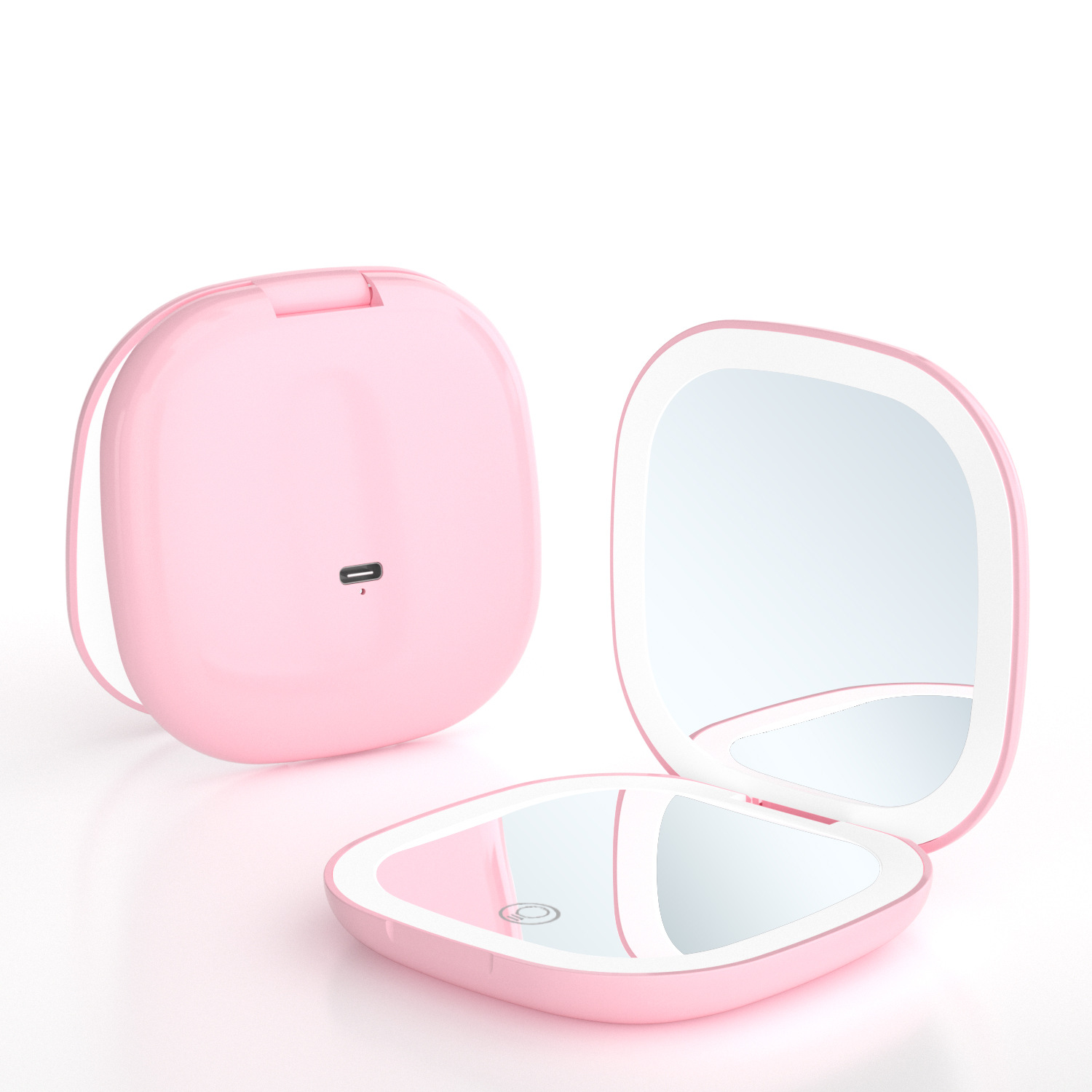 Wholesale of portable led makeup mirrors with double-sided lights and three-color light, foldable handheld USB charging small mirrors pic 17