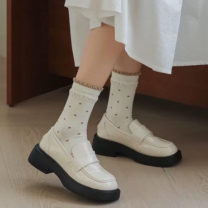 日系复古波点木耳边堆堆袜 甜美花边中筒袜 棉质少女风泡泡口女袜详情4