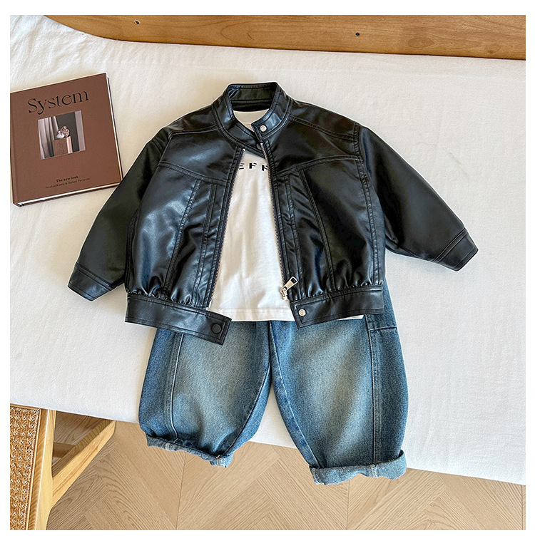 风之谷2024秋季新款童装儿童复古百搭立领夹克男女童帅气皮衣外套详情14