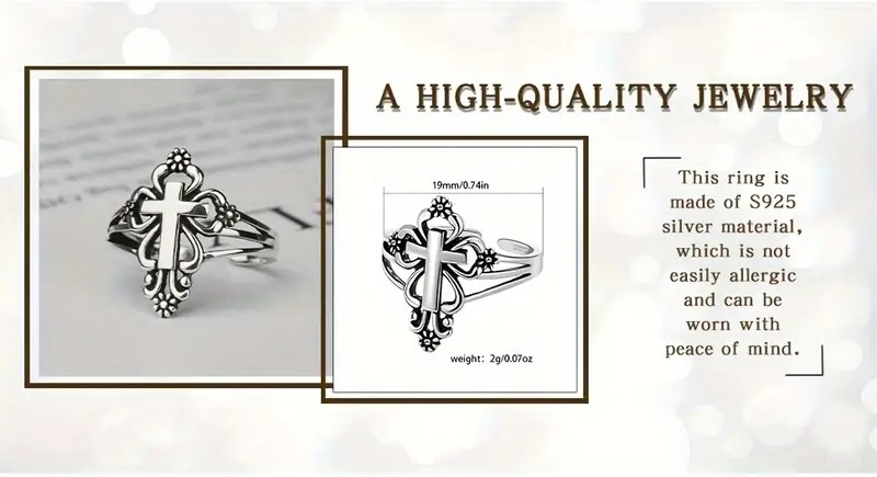 咖亿新款袖口戒指复古十字架男女通用花朵设计搭配高品质首饰详情4