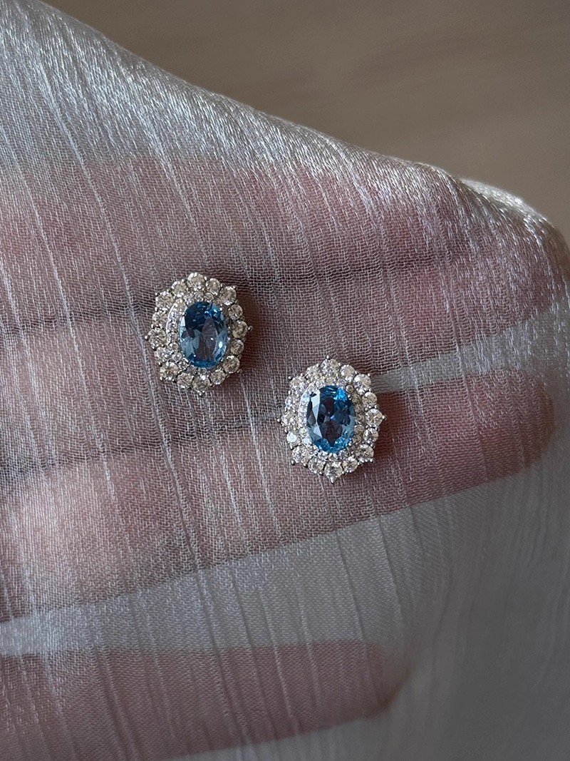 Blue necklace stud earrings collection, all-silver necklace, exquisite and elegant commuting collarbone chain, s925 silver versatile jewelry pic 17