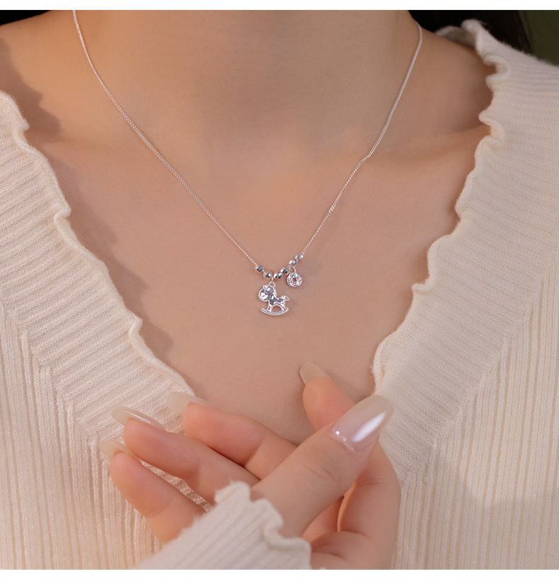 马上有钱~s925纯银碎冰冰木马项链女 招财小众高级时尚精致锁骨链详情7