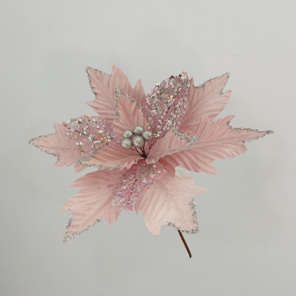 现货批发圣诞花仿真花金粉圣诞树花环配件挂件圣诞装饰花头假花详情10