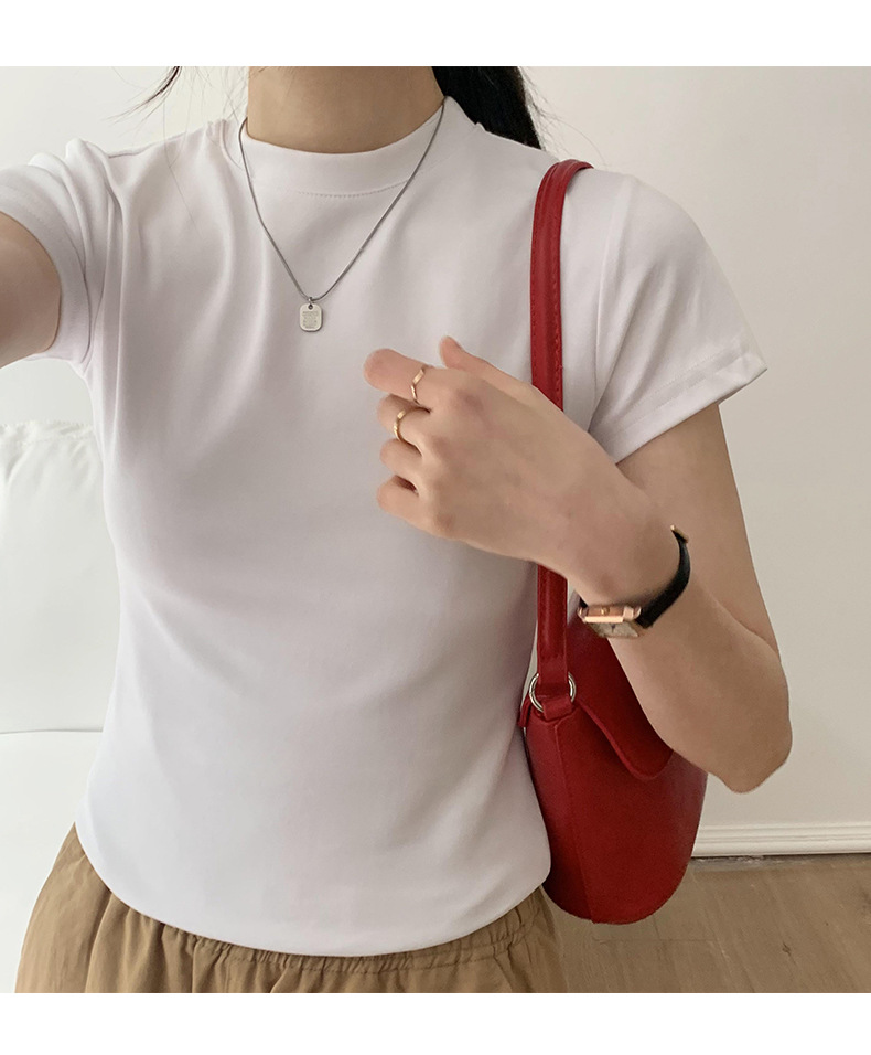 美式纯色正肩短袖t恤女2025ins潮牌辣妹圆领叠穿打底体恤修身显瘦详情13
