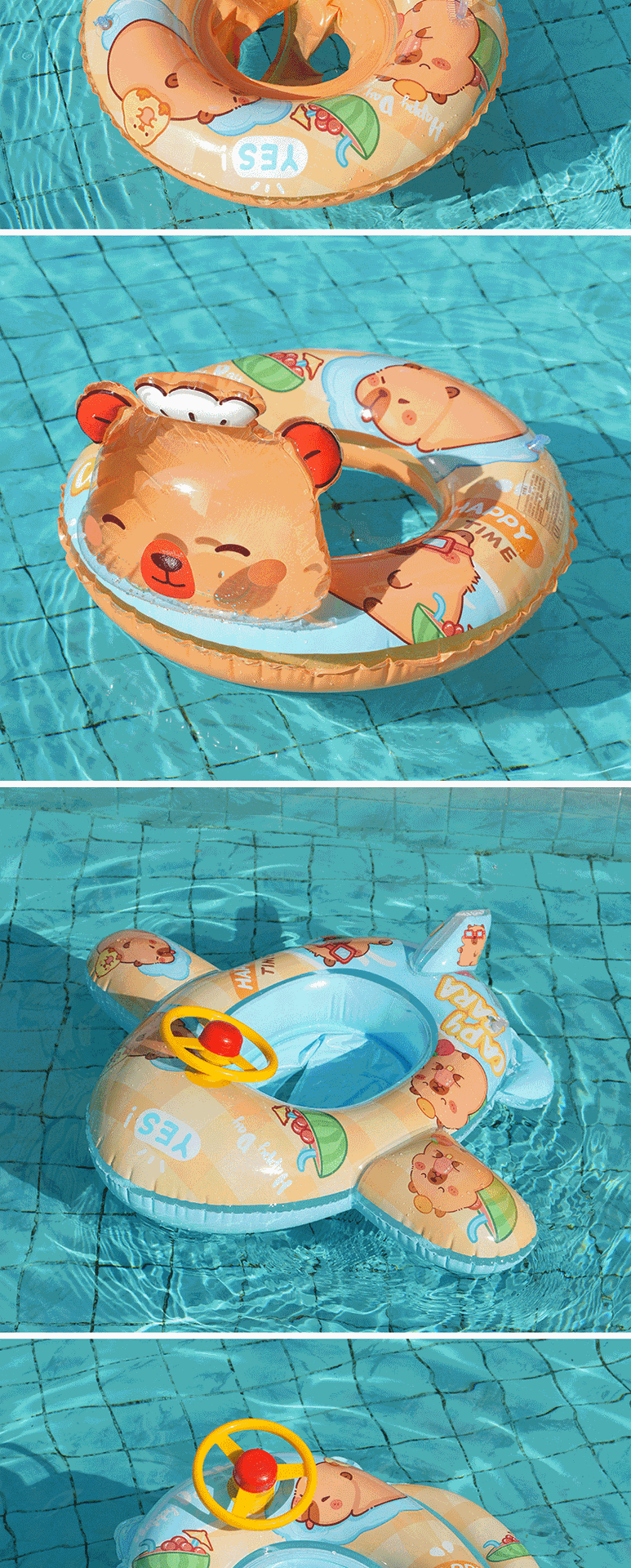 新款飞机座艇水豚儿童座圈充气游泳圈水上戏水玩具带方向盘泳圈   高档加厚 儿童水上游玩拍照打卡神器 优质环保详情9