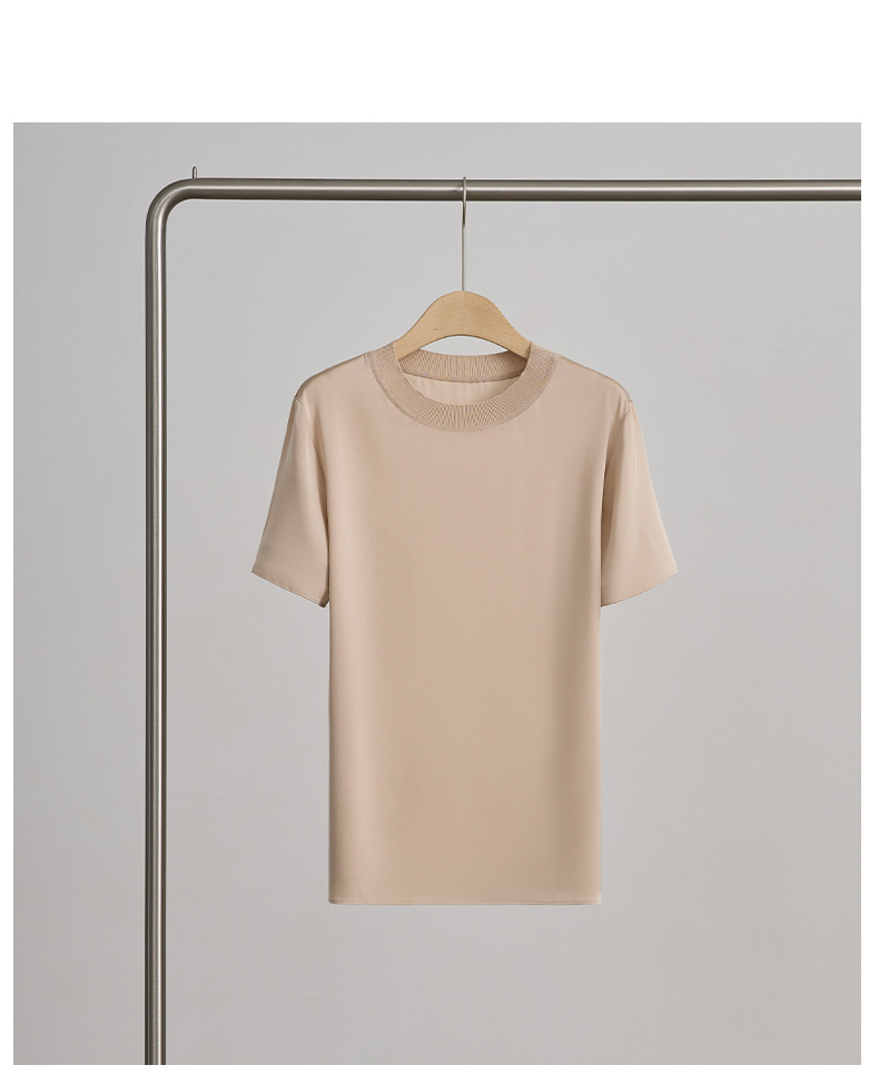 春夏季新品纯色桑蚕丝透气上衣 真丝简约短袖T恤时尚打底上衣女详情17
