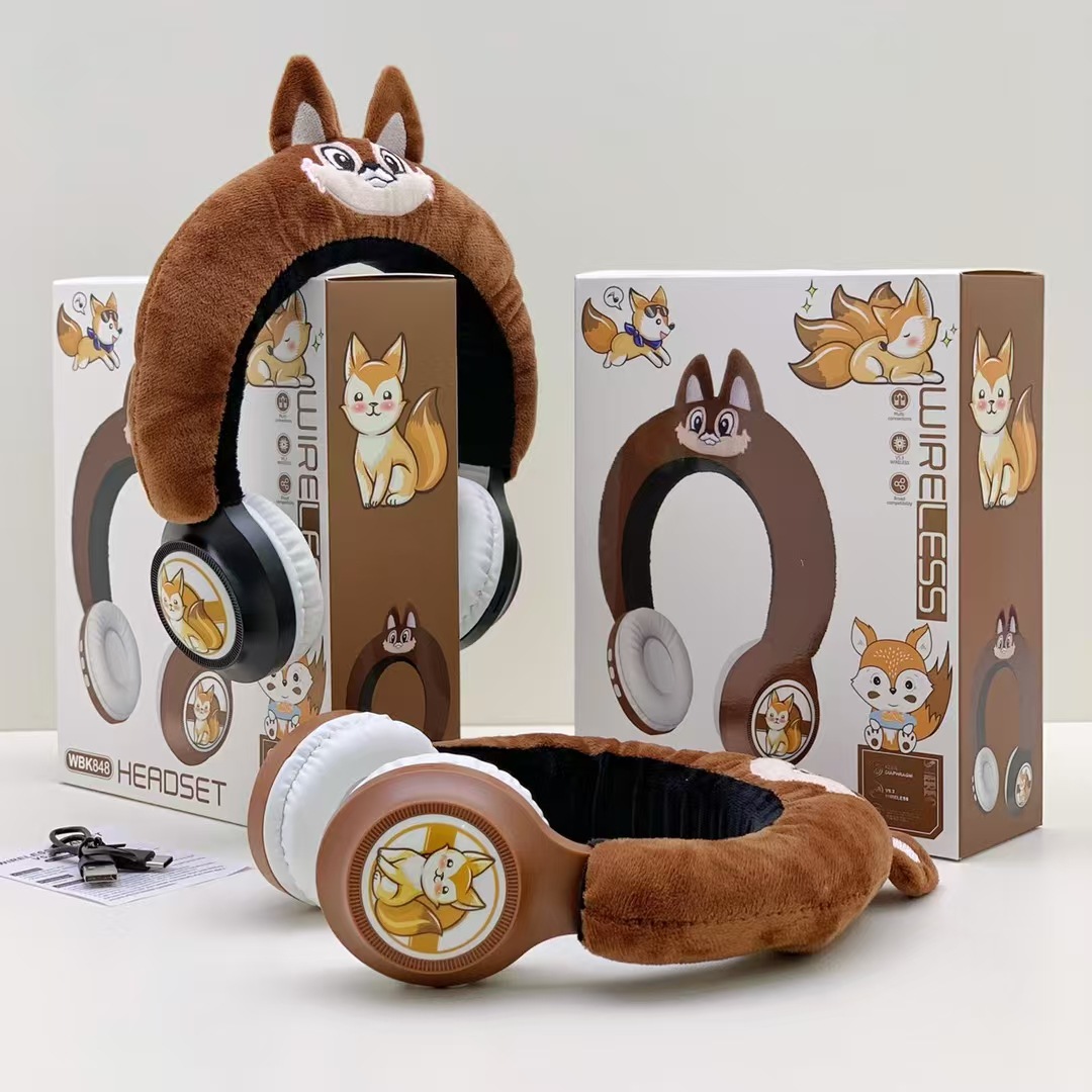 WBK848新款创意卡通狐狸毛绒头戴蓝牙耳机礼品保暖无线儿童跨境外详情3