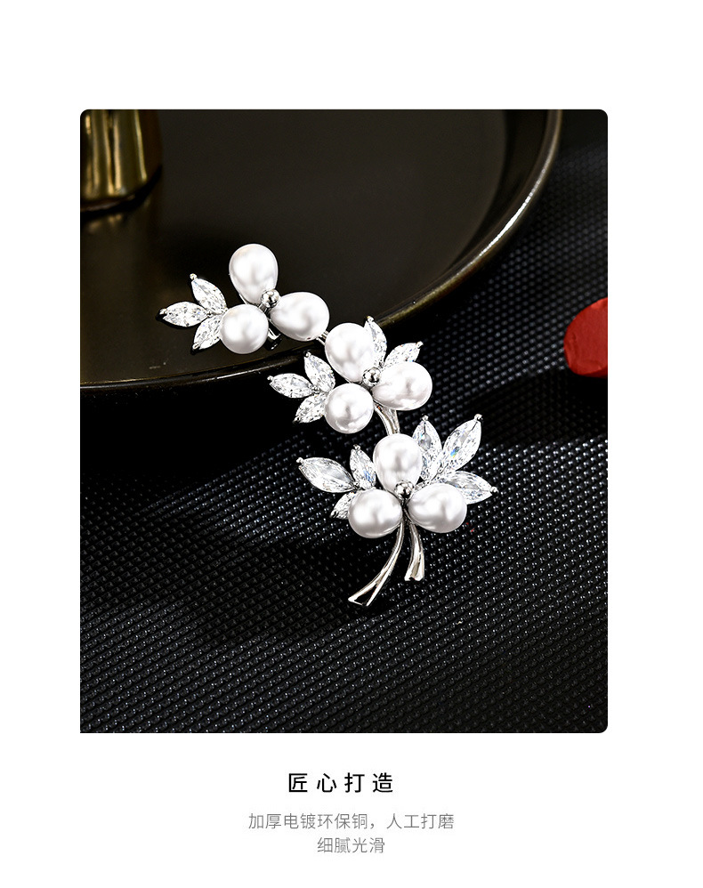 韩系简约百搭树藤珍珠胸针优雅精致高档花朵别针配饰女详情15
