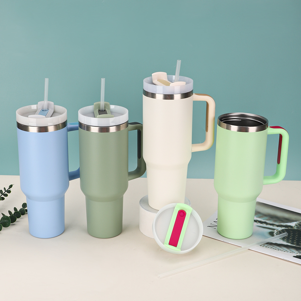 跨境热销纯色304不锈钢保温杯便携保冷时尚汽车杯户外简约吸管杯详情4